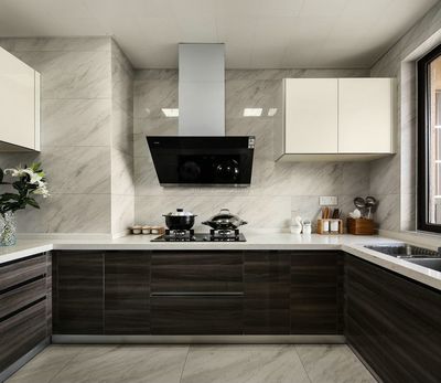 2017现代开放式厨房精致瓷砖背景墙装修效果图赏析